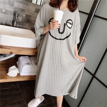 Summer thin cotton nightgown Korean loose large version plus size pajamas female sweet cartoon long dress can be worn outside