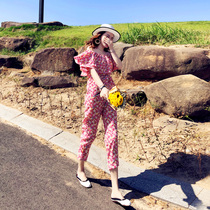 2021 new summer pants thin floral shoulder jumpsuit women high waist loose temperament jumpsuit