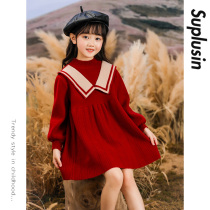 Girl sweater skirt 2022 new foreign-footed children red bowling dress little girl new year dress princess skirt