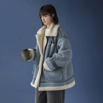 Plus velvet thick size womens fur one motorcycle cotton coat womens fat mm thick thin lamb wool cotton jacket coat