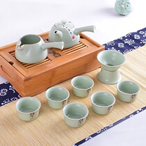Ceramic kung fu tea set Teapot Tea Cup home simple 10 pieces set home tea cup tea art blue and white tea set