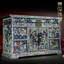 (Jin Bei legend)Mother-of-pearl solid wood drawer jewelry box cabinet retro send elders characteristic Chinese gifts