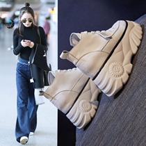 Net red small white shoes womens thick bottom small sub-spring autumn season 100 hitch heightening of muffin shoes with velvety old daddy shoes