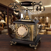 Antique telephone European retro old-fashioned solid wood rotary disc living room home telephone seat Pastoral new