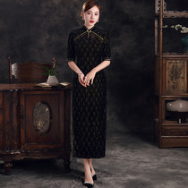 2021 new autumn mother to attend wedding handmade embroidered beads lace mother-in-law banquet temperament dress dress cheongsam