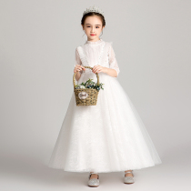 Princess Dress Girls Birthday White Flower girl host evening dress Childrens piano performance suit High-end performance summer