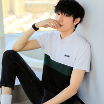 Polo shirt men high-end summer embroidery design sense of niche splice Han edition knit high-end men t