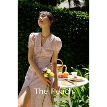 MICHELLYMO French floral dress V-neck bag buckle waist slim fairy long skirt Platycodon skirt