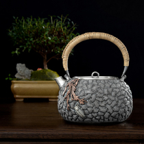 Chengyi silverware section 61 handmade silver pot made of old cicada hissing willow beam pot Engraved sterling silver kettle