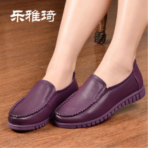Leja Qi Chun Qiuqiu Mama Shoes Genuine Leather Soft Bottom Single Shoes Female Head Layer Cow Leather Middle Aged Women Shoes Flat Leather Shoes
