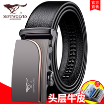 Seven Wolves Leather Strap Mens Leather Automatic Buckle Business Belt Tide Youth Pants With Mens Head Layer Pure Cow Leather Belt