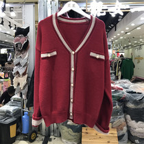 Small fragrance V-neck color red cashmere cardigan 2020 New Year Pearl buckle large sweater womens short jacket