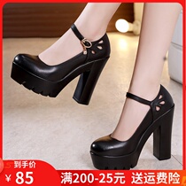 Hate the sky high round head model cheongsam shoes table waterproof table super high heel single shoes thick bottom leather catwalk shoes women