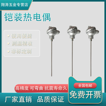 WRNK-131 armored thermocouple temperature measuring probe K-type fabricated electric furnace sensor flexible PT100
