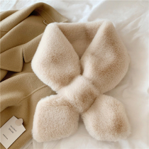 Customized high quality wool scarf small swallowtail cross scarf imitation fur imitation rabbit hair scarf plush collar