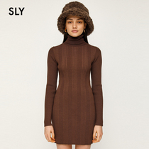 SLY new basic solid color high collar slim short knitted dress 030DAH73-5000