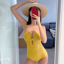 New with chest pad sleeveless backless one-piece swimsuit female Japanese and Korean solid color twist bag sexy big chest gathering swimsuit