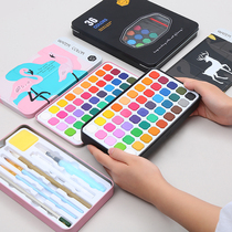 Watercolor paint suit 36 color 45 color solid water color professional portable iron case beginner water powder solid color painting watercolor painted hand-painted children student with painting tool drawing suit