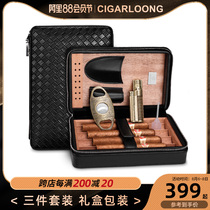 CIGARLOONG CIGAR CASE CEDAR WOOD PORTABLE CIGAR SCISSORS LIGHTER SET CIGAR HUMIDOR