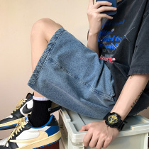 Jean Shorts Men Summer Thin Tide Line Lifted Five-pants Current American Retro High Street Male
