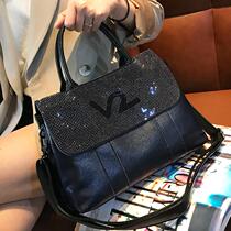 Tidal Bull Leather Hot drill Girl Pack 2021 new soft leather handbag Female large capacity European and American fashion single shoulder inclined satchel bag
