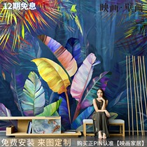 Nordic hand painted tropical plant banana leaf wallpaper living room TV background wallpaper seamless sofa non-woven wall cloth
