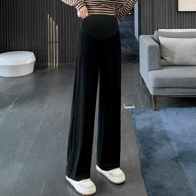 ກາງເກງແມ່ທ້ອງ summer c-season thin outer wear ice silk wide-leg pants abdominal support casual straight drape floor-length pants for women spring and summer