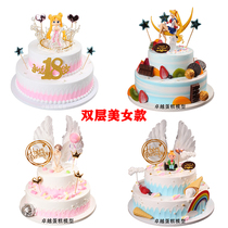 Simulation cake model 2021 new cartoon double beauty birthday cake model fake cake model sample