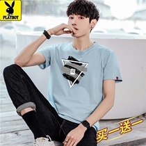 2022 summer clothes Playboy New men short sleeves T-shirt pure cotton round collar half sleeves Compassionate Tide Card Youth Blouse