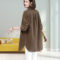 Long corduroy shirt blouse 2021 Spring and Autumn New thin shirt coat large size loose February suit