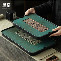 Sun Kilns Pine Stone Green Square Tea Tray Home Trays Light Lavish Minimalist Ceramic Dry Foam Table Row Storage Water-use tea Tootto