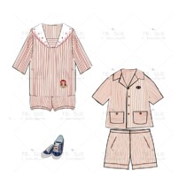 Sue Spring Summer New Children Suit Brother-in-law Dress Mushroom Embroidered Water Towels Striped neutral Collar Shirt Shorts