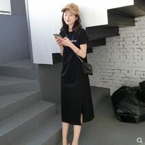 2021 summer new Korean black casual slim women dress straight long knee long skirt T-shirt long skirt
