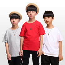 Childrens cotton pure color T-shirt short sleeve baby white-gray-red middle school childrens clothing boy half sleeve one-piece shirt