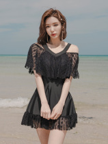 Swimsuit womens 2019 new one-piece skirt covering belly thin hot spring small chest gathered large size flat angle hot spring swimsuit