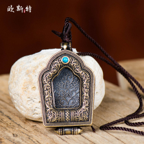 Osterga black box pendant female Tibetan jewelry Tibetan transparent shelf Buddha statue small Thangka box Buddha card