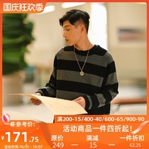 PSO Brand 19AW3 solid color striped retro Japanese loose Joker round neck pullover knitted mens and womens sweaters