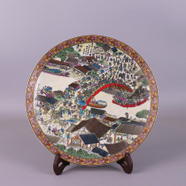 Qing Qianlong year pastel color Qingming Shanghe picture small porcelain plate antique porcelain antique study decoration old goods old objects