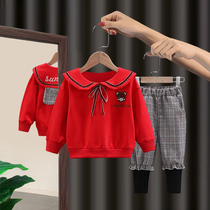 Girls  suit 2021 new spring and autumn net celebrity childrens Western style 3-year-old childrens Korean two-piece set 4 female baby spring clothes