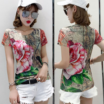 Europe and the United States tide brand 2022 spring new ins printed short sleeve T-shirt women's fashion Korean version of Joker slim slim jacket