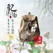 Sails Bungalog Bags Handpainted Lotus Retro Student Kits Original Printed National Wind China Wind Double Shoulder Bag Backpack