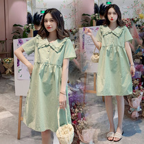 Pregnant Women summer clothes 2021 fashion breast clothes out tide summer skirt long pregnant women doll collar dress