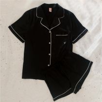 2022 New products European and American Wind Advanced Sexy Genuine Silk Slip Black Pyjamas Women Summer Ice Silk Short Sleeve Shorts Suit
