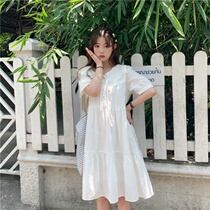 Doll collar short sleeve one-piece dress 2021 Summer new loose Slim medium long section Korean version of womens fashion Fashion Skirt Tide