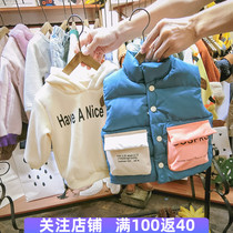 Boy thickened set autumn and winter 2019 new childrens foreign-style vest vest dress plus velvet two-piece baby childrens clothing tide