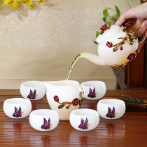 Enamel color white jade porcelain Kung Fu tea set Household Teacup Teapot set Ceramic handmade tea cup Tea cup set