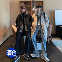 Hualun winter mid-length cotton coat jacket thickened quilted jacket winter mens fake two-piece trend cotton suit handsome Korean version
