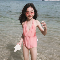 Korean infant female one-piece baby skirt Small children Cute children sling Student split body spring bathing suit