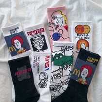  Socks graffiti creative socks Socks ins female long tube trend Korean version of the middle tube wild Harajuku style student Japanese