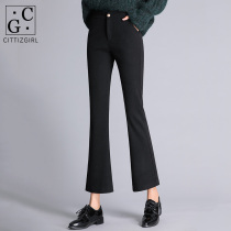 CG micro trumpet wool pants womens 2020 autumn and winter new Korean slim slim warm thickened suit pants 8439